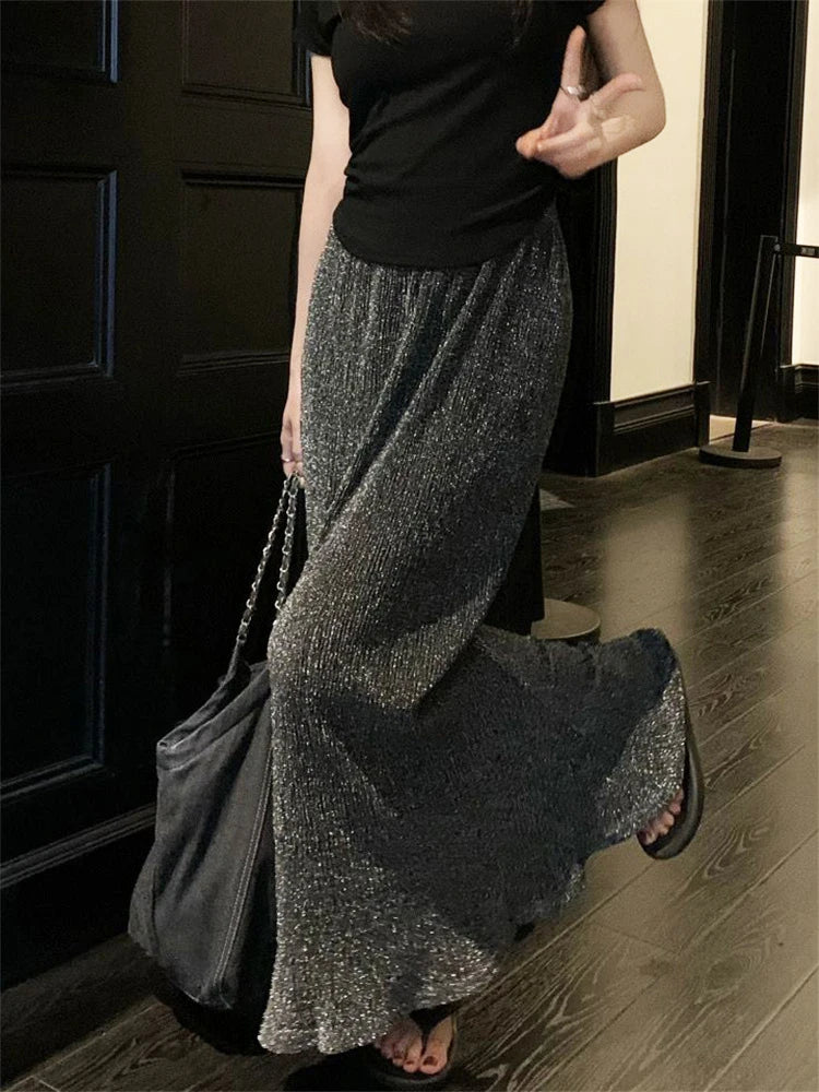 Lunivop  Black Sequin Slim Long Skirt Women High Waist Luxury Elegant Fashion Streetwear Y2k Maxi Skirt Glitter Ladies Long Skirt