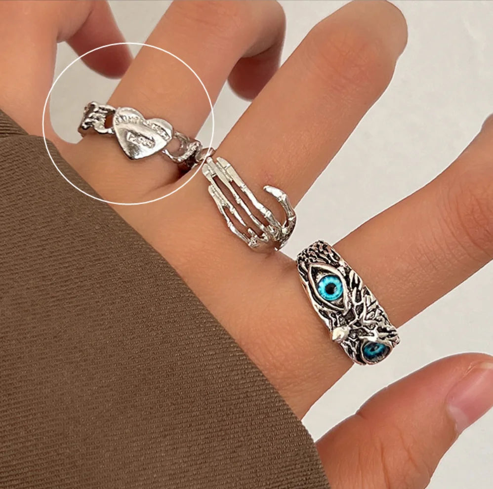 Lunivop New Trendy Korea Silver Simple Vintage Flower Heart Finger Rings for Women Girls Stacking Rings Party Jewelry Gift