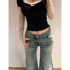 Lunivop  Women's Vintage Blue Denim Trousers Streetwear Y2K Low-Waisted Loose-Fit Jeans Female All-Match Casual Straight-Leg Long Pants