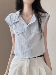 Lunivop  Cropped Flying Sleeve Shirt Women Sexy Slim Korean Elegant Blouse Casual Design Sweet Female Summer Vintage New Short Tops