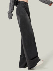 Lunivop  Woman Korean High Waist Jeans Lady Slim Fit Loose Denim Wide Leg Pants Girls Black Gray High Street Straight Leg Trousers