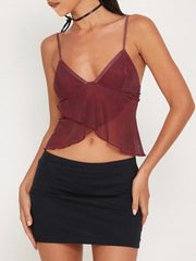 Lunivop  Mesh See Through Printed Vest Women Sexy Casual V-neck Sleeveless Suspender Camisole Patchwork Tank Top Streetwear