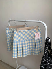 Lunivop  American Blue Constrast Color Plaid Pleated Short Skirt Y2k All Match Preppy Style Women Clothes Harajuku Spring Autumn Skirt