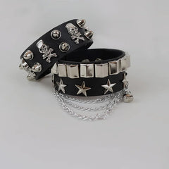 Lunivop Trend Punk Exquisite Chain Alloy Star Rivet Skull Bracelet for Women Multicolored PU Leather Bracelet Cool Hiphop Jewelry Gifts