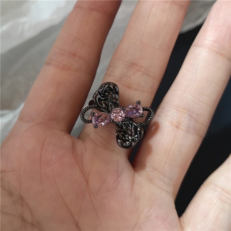 Lunivop Kpop Creative Y2K Gothic Irregular Crystal Star Bowknot Aesthetic Rings Women Grunge Punk Vintage Fashion Jewelry Accessories