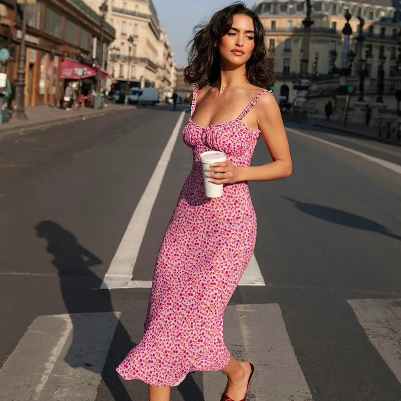 Lunivop Floral Print Strap Summer Casual Long Dress Women 2024 Y2K Streetwear Summer Sleeveless Fashion Wholesale Elegant Clothes