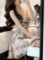Lunivop  Vintage Y2K French Mini Dresses Slim Sexy One Piece Dress Strap Party Dress New Korean Fashion Summer Floral Dress Female