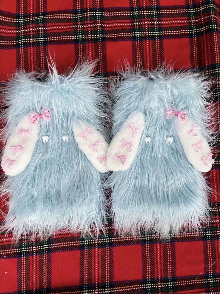 Lunivop Japanese Kawaii Rabbit Ears Women's Socks Sweet Y2k Aesthetic Cute Bow Sock Casual Fluffy Streetwear Harajuku Fur Leg Warmers