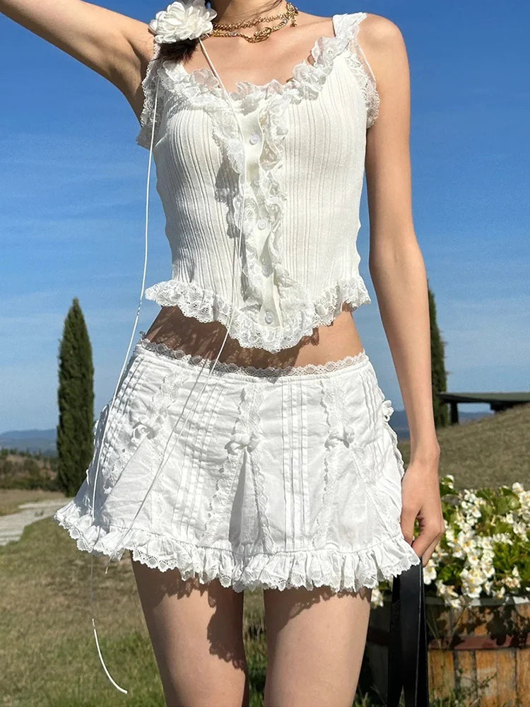 Lunivop Lace Trim Tank Tops Sleeveless Square Neck Rib Knit Tank Crop Top Women Teengirl Camis and Tanks Summer Fairycore  Outfit