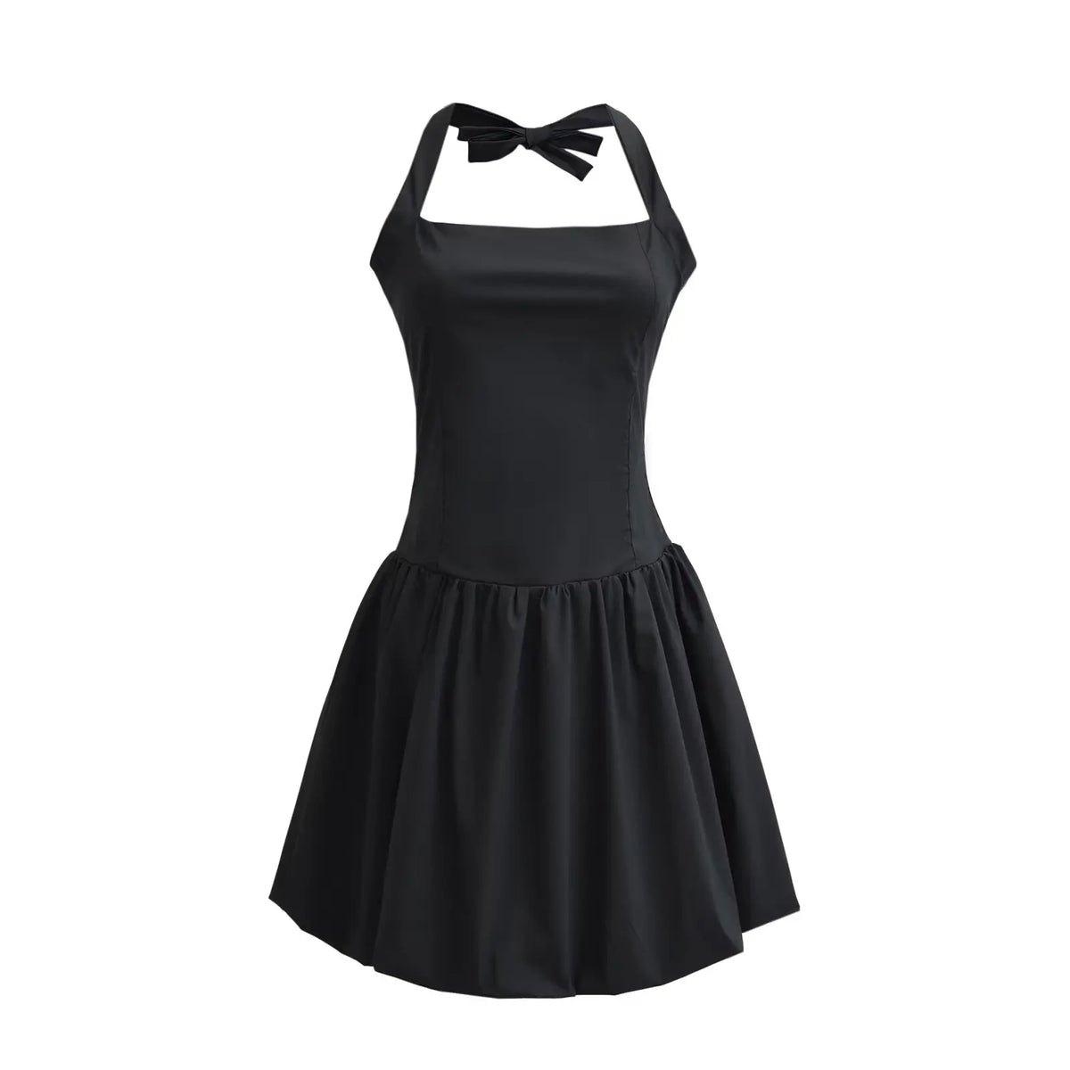 Lunivop  Summer Black Bow Halter Slash Collar Backless Mini Dresses Sexy Women Slim Waist Swing Ball Gown Party Robe Vestidos