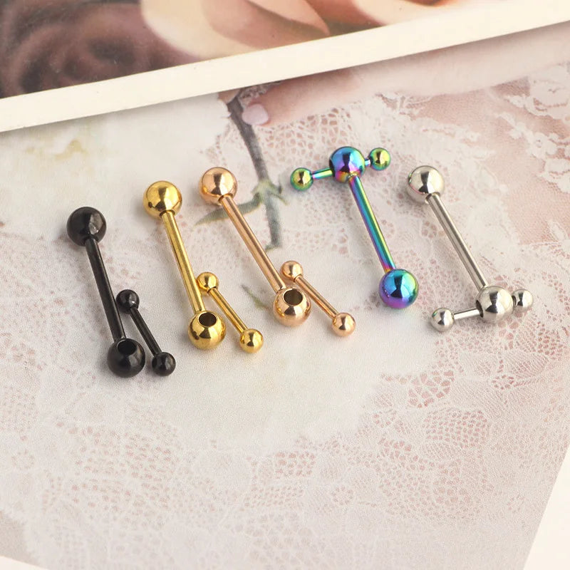 Lunivop Hollow Ball Hammer Tongue Rings for Women Men Gold Color Piercing Tongue Studs Stainless Steel Punk Body Jewelry Wholesale Gift