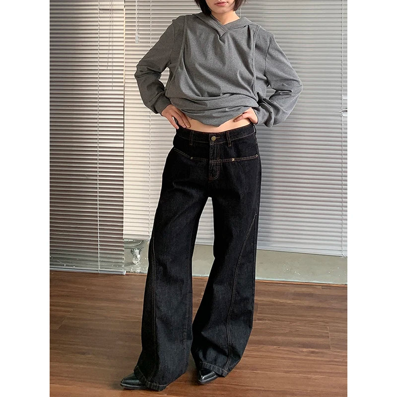 Lunivop Blue Women Jeans High Waist Vintage Straight Baggy Denim Pants Streetwear Y2K American Style Fashion Wide Leg Denim Trouser