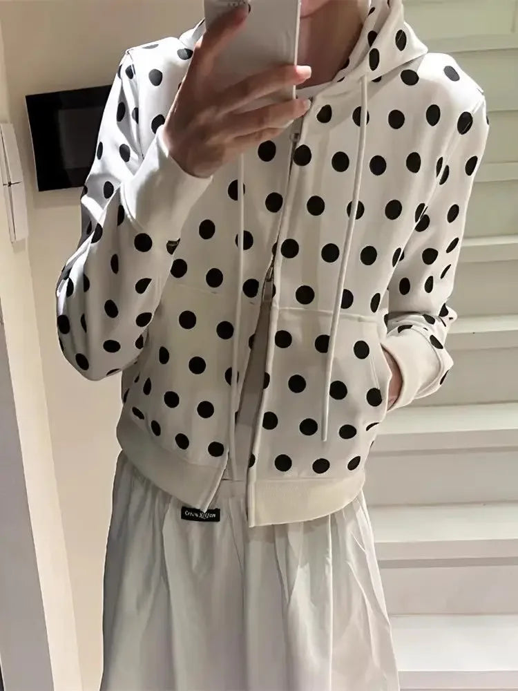 Lunivop  Women's Polka Dot Short Cardigan Korean Hooded Zipper Jacket Hoodie Top Women Clothing Sudaderas Para Mujer Y2k Clothes