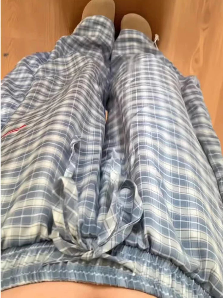 Lunivop  Streetwear Y2K Plaid Pants Women Vintage American High Waist Scimitar Pants Harajuku Oversize Loose Bf Casual Trousers New