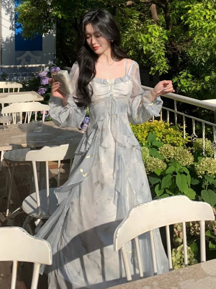 Lunivop  Summer Elegant Print Fairy Long Dresses for Women French Off Shoulder Ruffles A-Line Birthday Party Dress One Piece Vestidos New