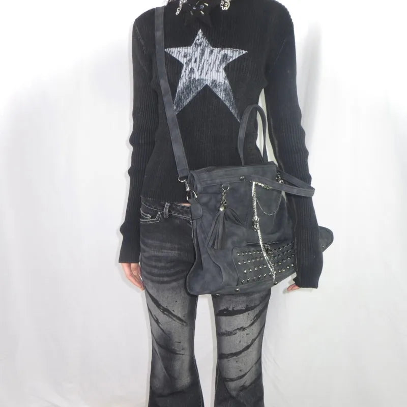 Lunivop Punk Rivet Grey Crossbody Bag Women Subculture Chain Large Capacity Tote Bag Handbag Ladies Retro Y2k Bags Сумка Женская