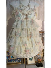 Lunivop  Y2k Sweet Lolita Floral Mini Dress Outfits Women Japanese Vintage Ruffle Dress High Waist Kawaii Cute Casual Dress Chic