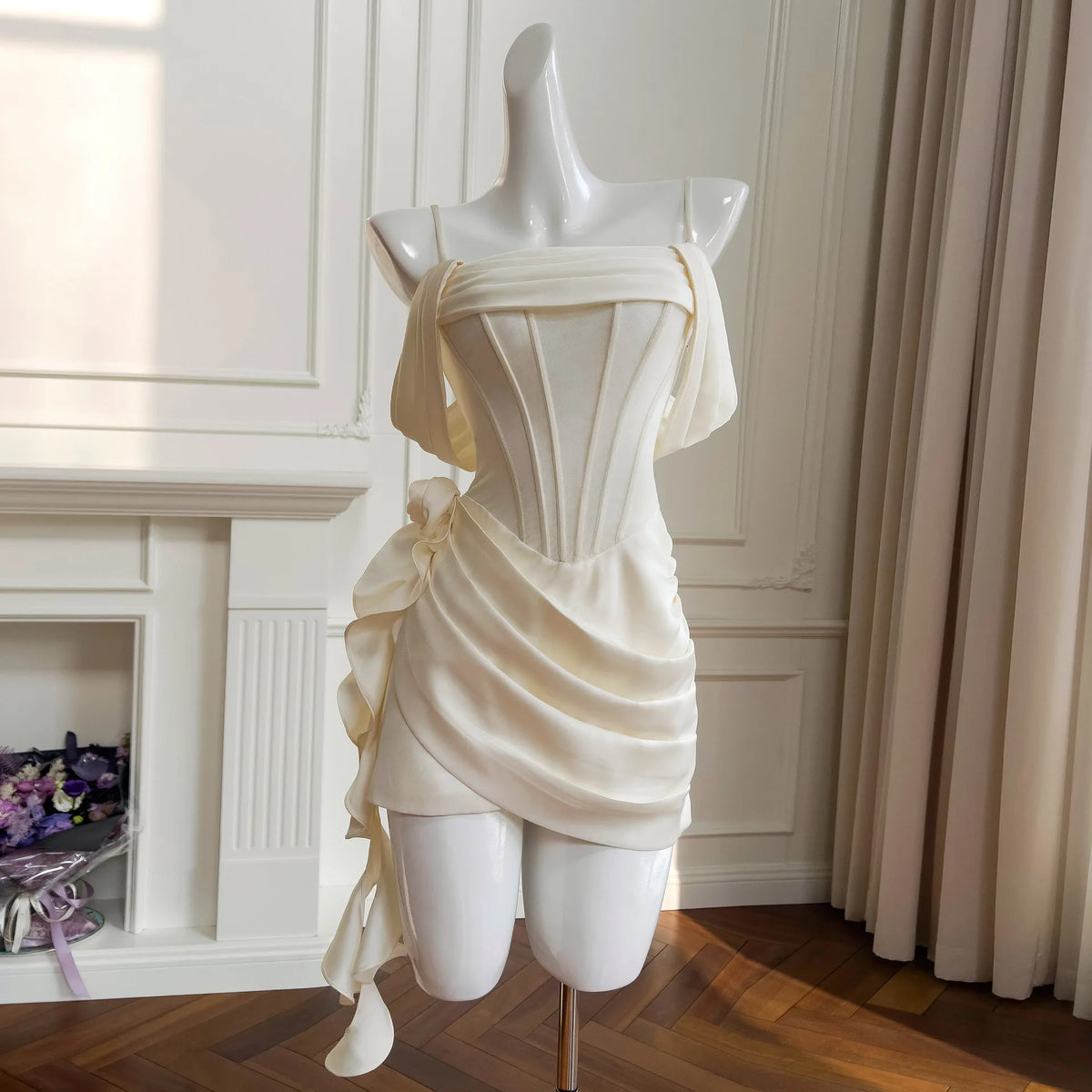 Lunivop  Fashion Flower Fold Dress Women's Strapless Fishbone Waist Cinching Slimming Dresses 2025 Summer New Tide