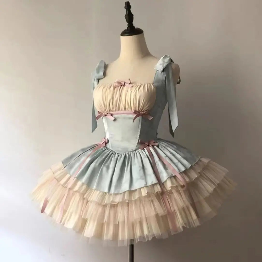Lunivop  Fashion Sweet Lolita Sp Dress for Women Summer New Cute Cake Dresses Y2k Slim Waist Short Sleeve Bow Vestidos De Mujer
