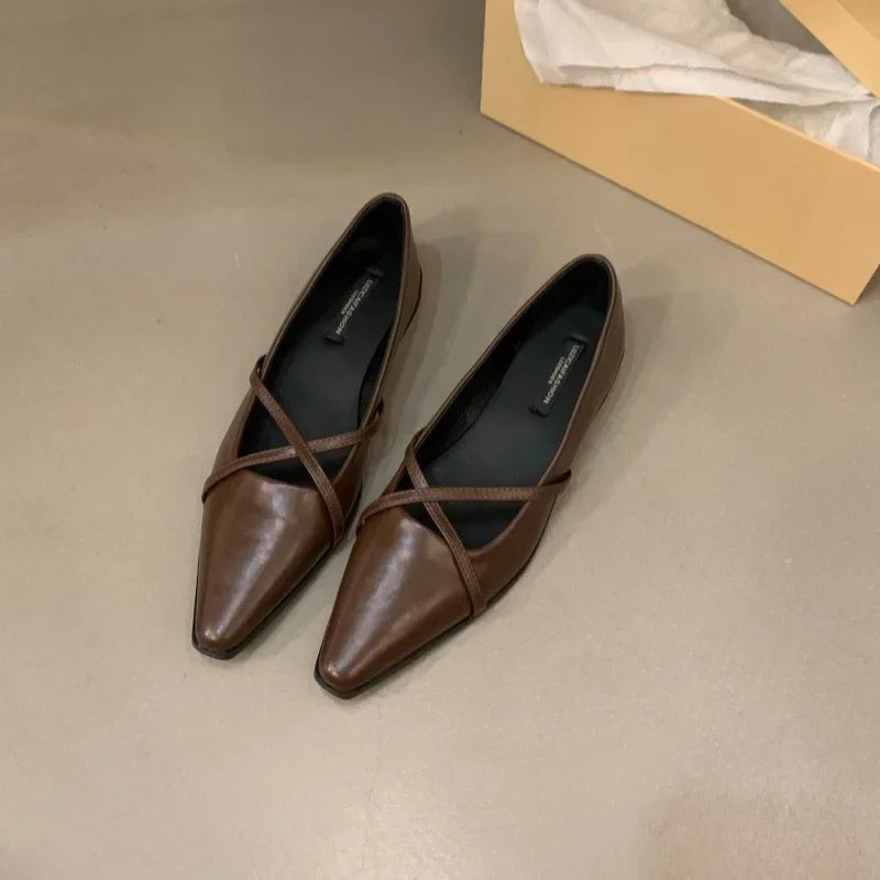 Lunivop  Fashion Cross Strap Women Mary Jane Shoes New  Autumn Pointed Toe Dress Flat Shoe Ladies Red Soft Sole Ballet Shoes
