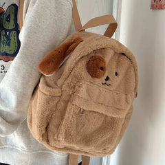 Lunivop Cute Puppy Womens Backpack Plush Brown Fluffy Cartoon Sweet Kawaii School Backpack Students Casual Daily Fashion New Bag