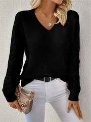 Lunivop Long Sleeve Pointelle Knit Top Pullovers Women Sweater Openwork Long Sleeve V-neck Jumper Fall Winter Blusas Para Mujer Outfit
