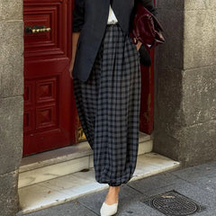 Lunivop  Black-Gray Plaid Lantern Trousers High-Waisted Wide-Leg Spring Streetwear Women Bottoms Fashion Chic Casual Daily Pants