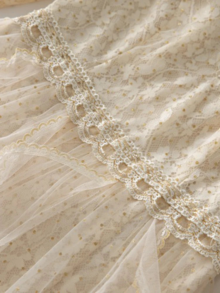 Lunivop Solid Lace Splice Dot Women's Dresses Stand Neck Long Sleeve High Waist Elegant Dress Female Autumn 2025 New