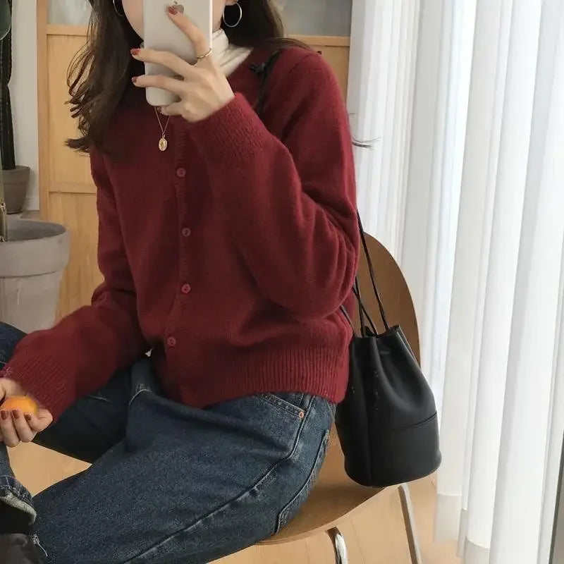 Lunivop Knitted Sweater Cardigan Loose-fit Warm Jacket Inner Wear Outer Korean Style Stylish Women's Top Core-spun Yarn