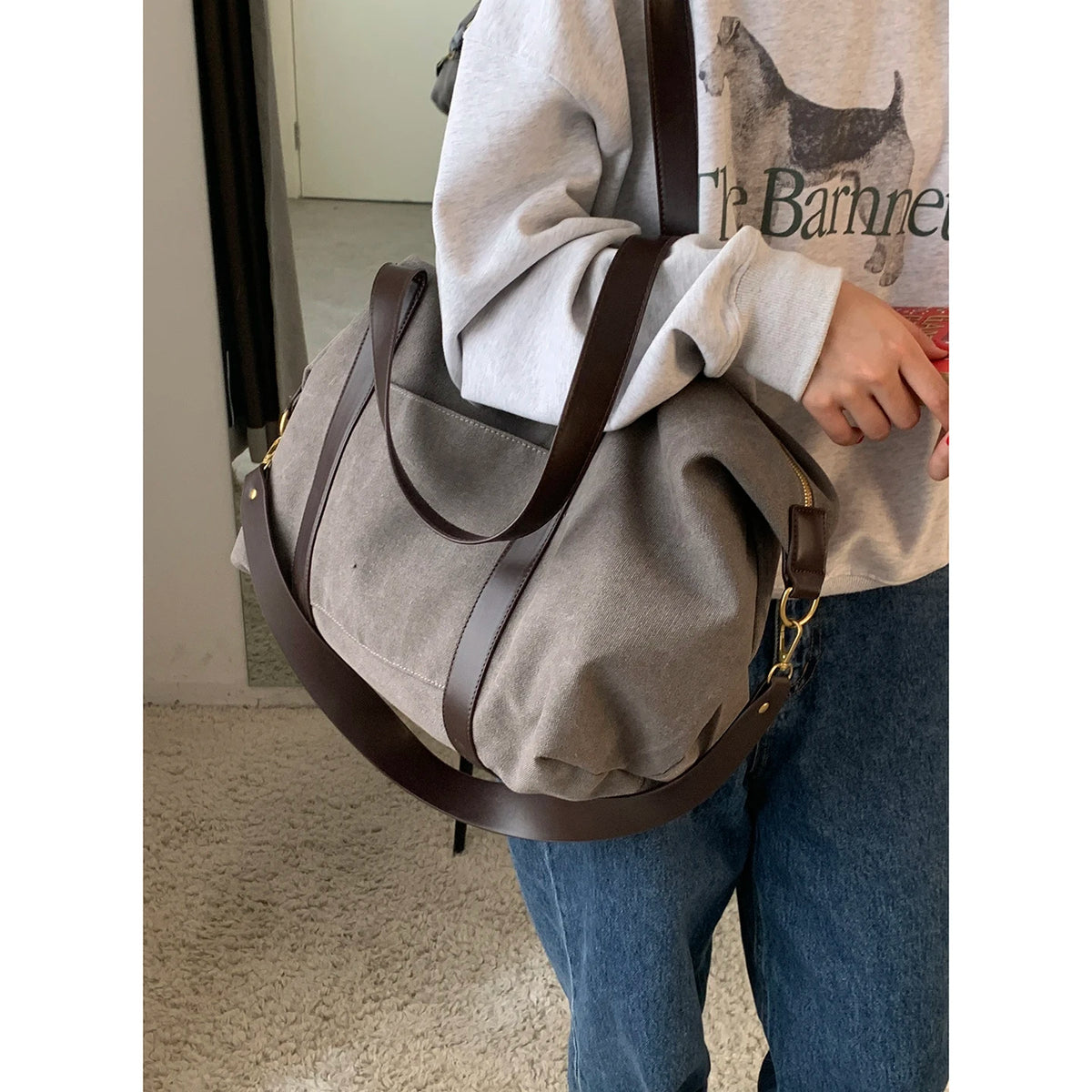 Lunivop  Fashionable Retro Tote Versatile Large Capacity Handheld Travel Bags Casual Canvas Bag for Women New