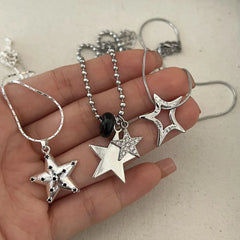 Lunivop Stainless Steel Star Pendant Necklace Layered Choker Charm Necklace Grunge Cyber Y2k Fairycore Subversive Archive