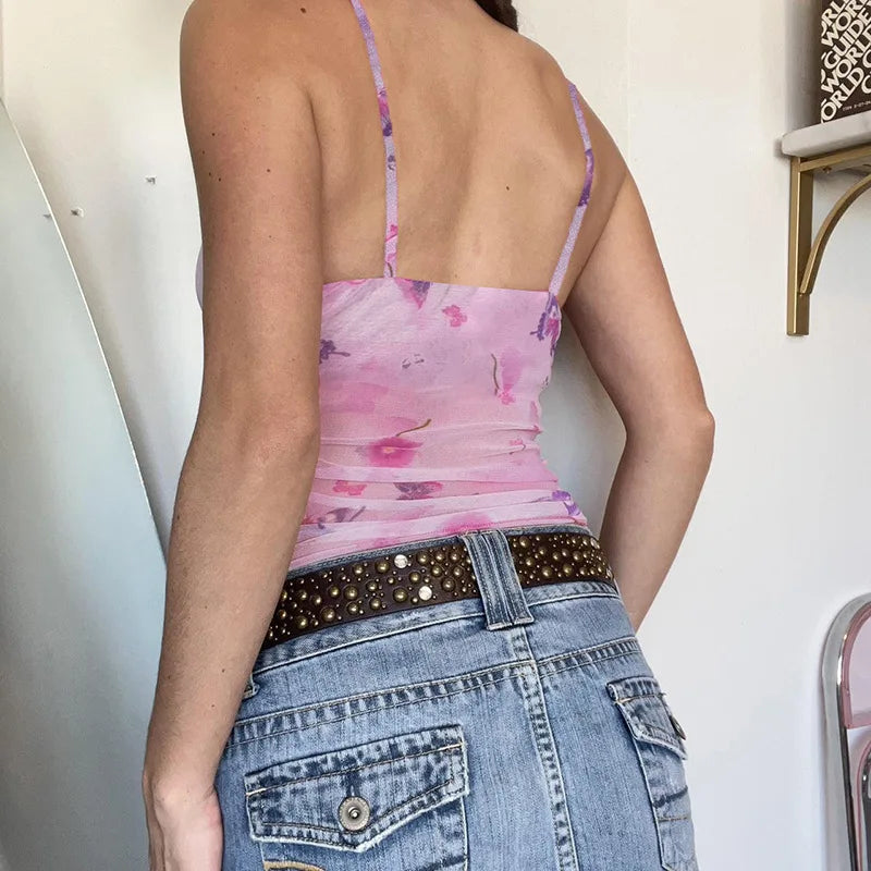 Lunivop Women Vest Y2k Coquette Tie Dye Print Camisole Elegant Ladies V Neck Sleeveless Layers Crop Tops Beach Backless Tank Tops