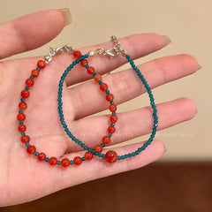 Lunivop Vintage Red Blue Color Crystal Beaded Bracelet Y2K Colorful Double-Layer Bracelet for Women Couple Aesthetic Friend Jewelry