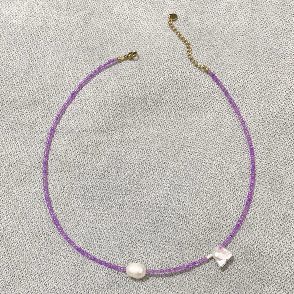 Lunivop Bohemia Seed Beaded Natural Stone Choker Necklace for Women Girls Beach Boho Party Trend Jewelry