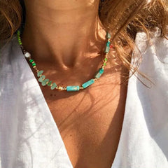 Lunivop Bohemia Seed Beaded Natural Stone Choker Necklace for Women Girls Beach Boho Party Trend Jewelry