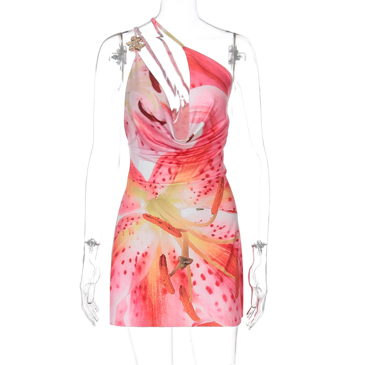 Lunivop  Women Elegant Flora Printed Halter Mini Dress Sexy V-neck Sleeveless Backless High Waist Slim Dresses Lady Vacation Wears