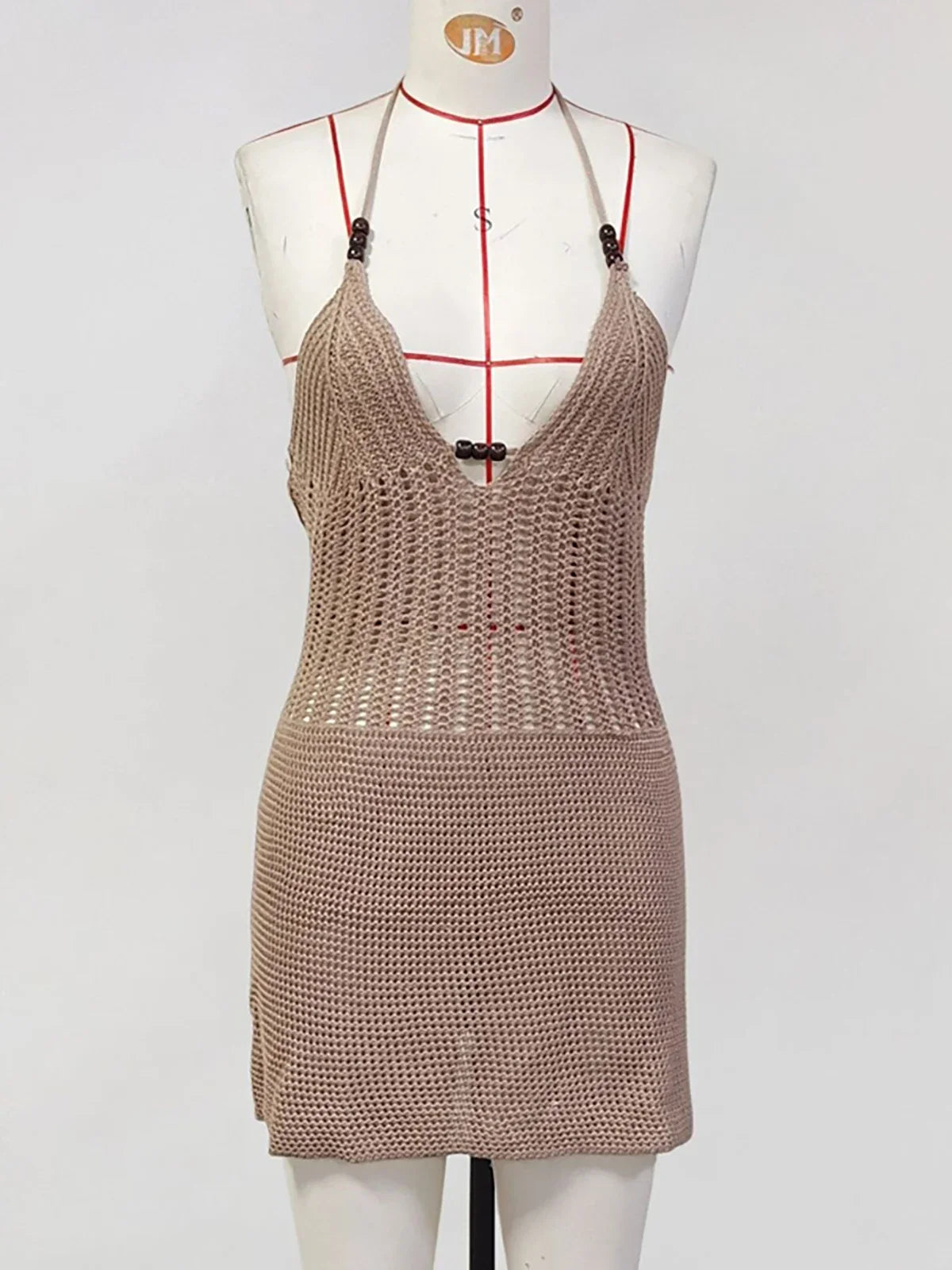 Lunivop  Slim Bodycon Crochet Knitted Beach Dress Women Halter Mini Dress Summer Hollow Out V Neck Backless Sexy Party Dresses