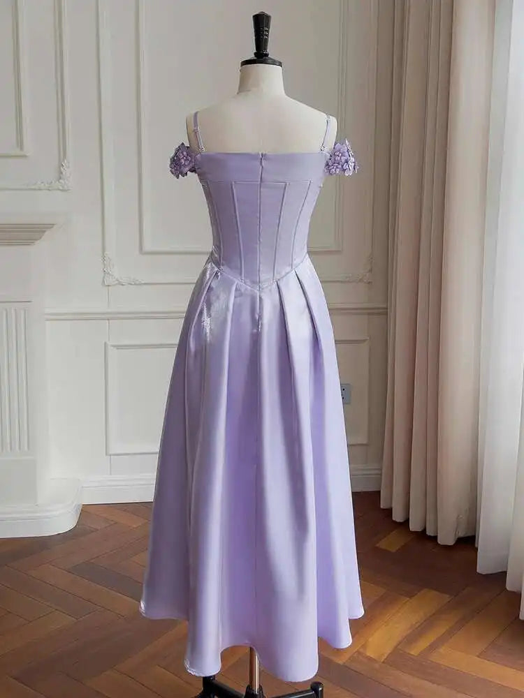 Lunivop Solid Flower Spliced Long Dresses For Women Slash Collar High Waist Sleeveless Elegant Dress Female 2025 Clothing