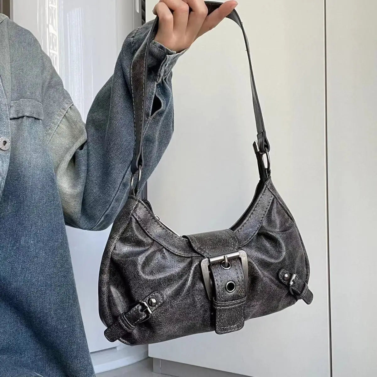 Lunivop  Vintage Brown Y2k Underarm Bag Purse Women Retro Pu Leather Soft Shoulder Tote Bag Ladies Moto Biker Casual Handbag New