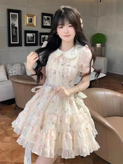 Lunivop  Floral Sweet Mini Dress Women Vintage Cute Ruffles Puffy Sleeve Dress Casual Summer Slim High Quality Elegant Vestidos New