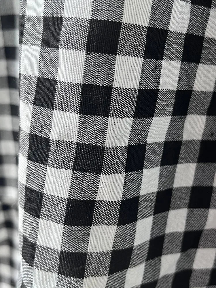 Lunivop Maxi Gingham Skirt Women Ankle Length Cotton-linen Black & White Plaid Elastic Waist Tiered Pleated Long Skirt Ladies falds
