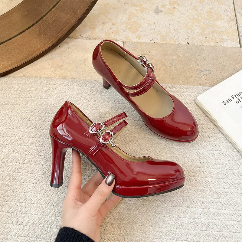 Lunivop  Designer Luxury Patent Leather Thick Heel Women Mary Jane Shoes Fashion Belt Buckle Shoes Ladies Elegant Dress Dancing Pumps