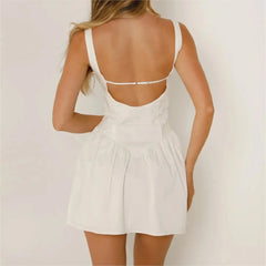 Lunivop  Sexy Bow Square Collar Corset style Mini Sling Dress Women Deep Backless Party Skater Low Waist Ruched A-line Sling Robe