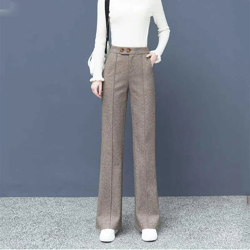 Lunivop  Thick Wool Blend Straight Pants Korean style Woolen Wide Leg Pants Womens Winter Casual New High Waist Loose Trousers