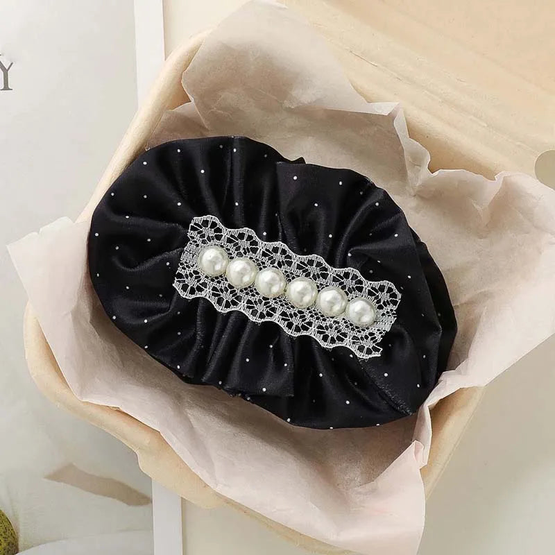 Lunivop  Korean Black Polka Dot Pearl Hair Clip For Women Girls Elegant Satin Banana Clip Ponytail Clip Barrette Hair Accessories