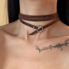 Lunivop Maillard Style Brown Artificial Leather Necklace for Women Adjustable Bracelet Multifunctional Choker Waist Chain Trendy Jewelry