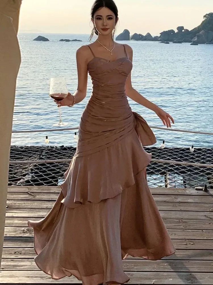 Lunivop Elegant Ruffles Party Dress for Women Sexy Spaghetti Strap Sleeveless Princess Evening Dresses Summer Holiday Beach Vestidos New
