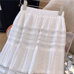 Lunivop Embroidery Eyelet Cut-out Maxi Skirt White Cotton Semi Sheer Flowy Long Skirt Women Boho Summer Vacation Fairycore Outfit