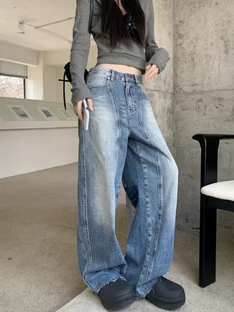 Lunivop Y2k 2000s Vintage Baggy Jeans Woman Korean Fashion Harajuku Denim Pants Streetwear Casual Gyaru Trousers American Retro