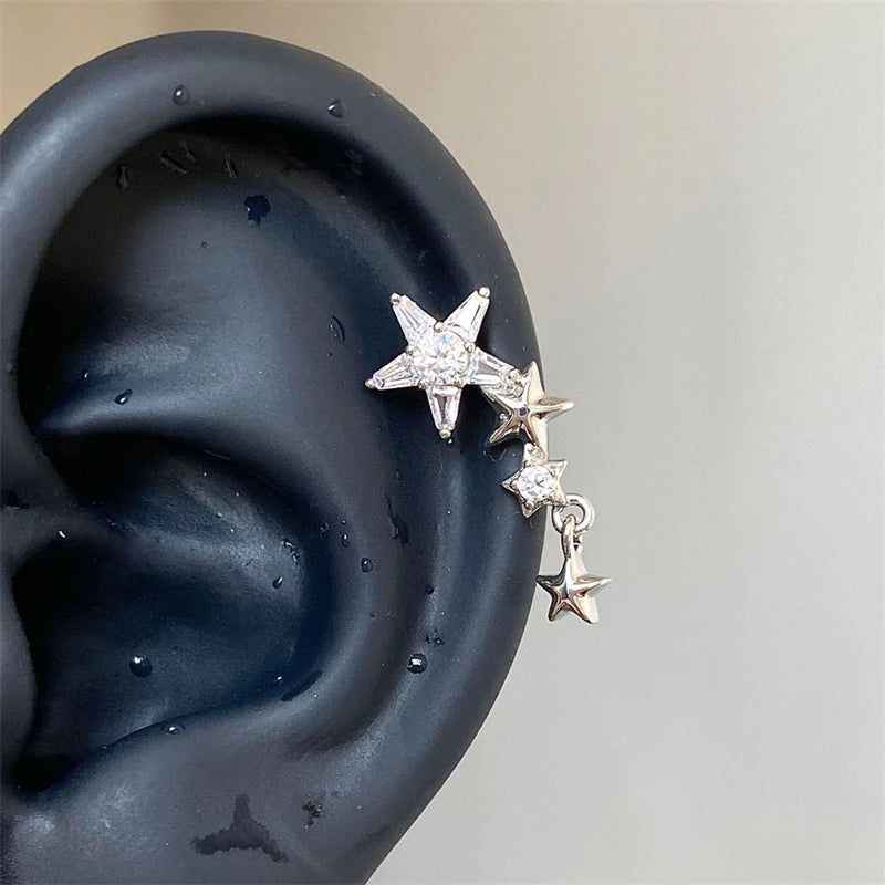 Lunivop 1pcs Quality Shiny Zircon Five Pointed Star Pendant Cochlear Ear Bone Nail 316L Stainless Steel Earring for Women Waterproof